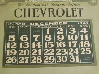 Rare 1926 Chevrolet Superior Series V LARGE Full Color General Motors Calendar 3