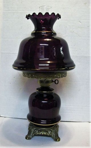 Vintage Amethyst Purple Gone With The Wind Gwtw Hurricane Parlor Lamp,  Fenton?