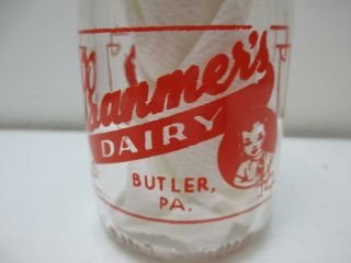 Vintage Cranmer ' s Dairy Baby Face Half Pint Milk Cream Glass Bottle Butler PA 4