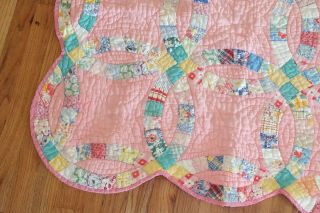 VINTAGE HANDMADE QUILT CIRCA 30 ' s 40 ' s Pink Rings Twin Full 68 x 80 2