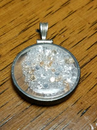 Antique Victorian Style Sterling French Diamond Filled Round Locket Pendant