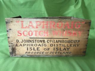 Guc Vintage Laphroaig Scotch Whisky Wooden Crate Case Johnston & Co Scotland Gd