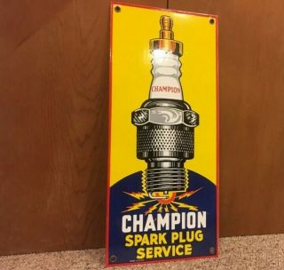 Vintage Champion Spark Plug Station Porcelain Oil Sales And Service Sign