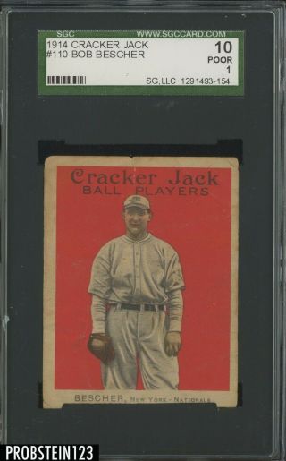 1914 Cracker Jack Bob Bescher 110 Sgc 1 Vintage Baseball
