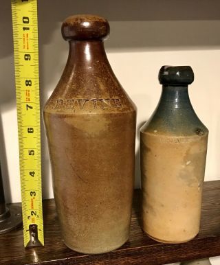 Rare Small Pint Size Dr Ja Brown Baltimore Md Stoneware Blue Top Beer Bottle