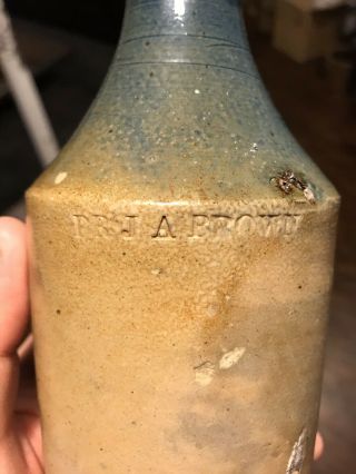 Rare Small Pint Size Dr JA Brown Baltimore MD Stoneware Blue Top Beer Bottle 2