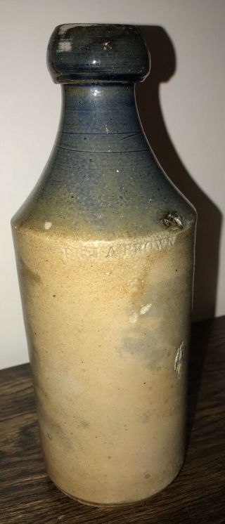 Rare Small Pint Size Dr JA Brown Baltimore MD Stoneware Blue Top Beer Bottle 6