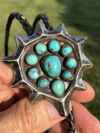 Vintage Cast Serling Silver & Turquoise Bolo Tie