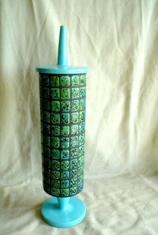 Vintage Mid Century Modern Italy Raymor Teal Vase With Lid Tiled Exterior 16 "