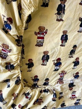 Yellow Ralph Lauren King Fitted Sheet Polo Bear Bed Stripe Vintage Rare