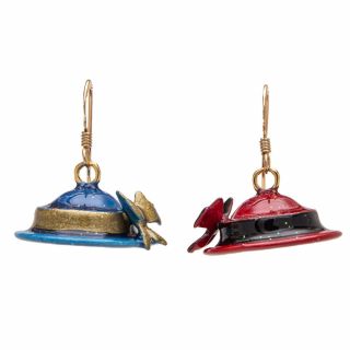 Lunch At The Ritz Red - Blue Hat French Hook Drop Earrings Rare From Esme’s Vault