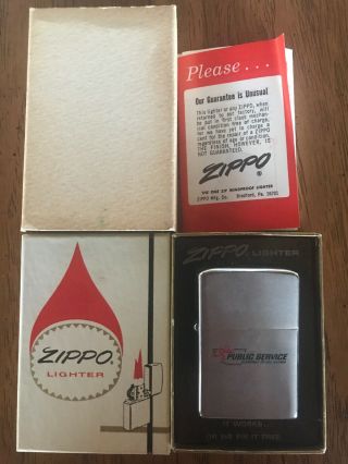 Vintage Zippo Chrome Brush Finish Lighter Box " Public Service Co Of Ok "
