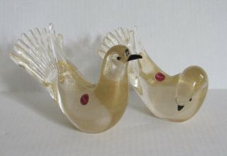 Vintage Pair (2) Art Glass Bird Figures Gold Fleck Murano Glass Italy