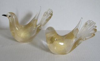 Vintage Pair (2) Art Glass BIRD Figures GOLD Fleck MURANO Glass ITALY 5