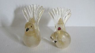 Vintage Pair (2) Art Glass BIRD Figures GOLD Fleck MURANO Glass ITALY 7