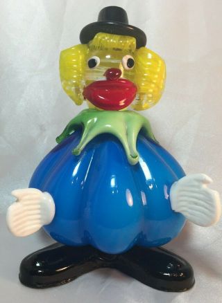 Murano Clown Italian Art Glass Multi Color Top Hat 7 " Made In Italy,  Vintage