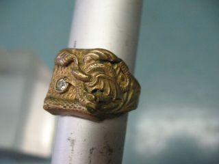 Dragon & Snake Jeweled Brass Ring Size 8.  5 Vintage Artisan