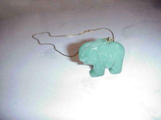 14K ITALY YELLOW GOLD CHAIN w/ CARVED GREEN JADE ELEPHANT PENDANT 3