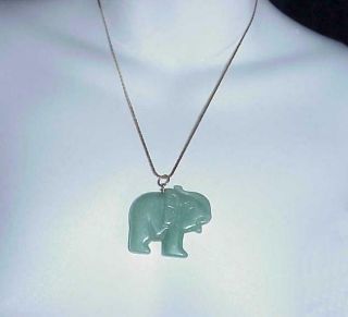 14K ITALY YELLOW GOLD CHAIN w/ CARVED GREEN JADE ELEPHANT PENDANT 5