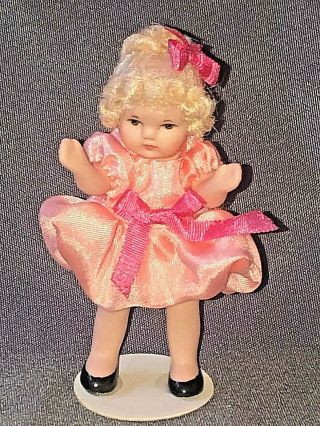 Vintage Artist Made Cathy Hansen Bisque Miniature Little Girl Doll Curly Hair