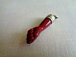 Antique Vintage Silver & Blood Red Coral Figas Watch Fob Pendant