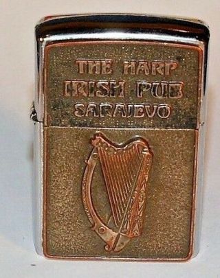 Extra Rare Vintage Zippo Fxii Cigarette Lighter 1996 The Harp Irish Pub Sarajevo