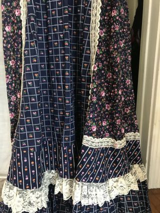 Vintage 70s Gunne Sax Dress Blue Wedding Boho Peasant Lace Maxi S Floral 5