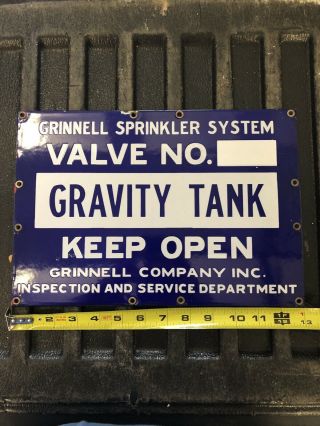 Vtg Grinnell Sprinkler Valve Gravity Tank Porcelain Enamel Sign Antique Industry