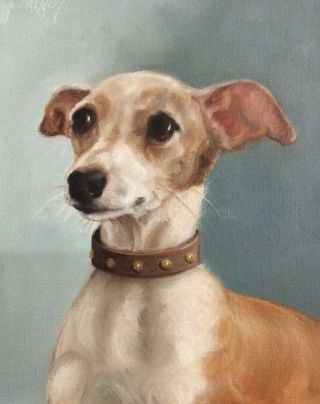 Barnes Antique Vintage Style Dog Oil Painting Portrait Italian Greyhound Puppy
