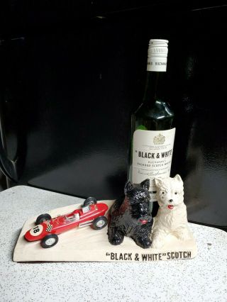 Rare Vintage Black & White Scotch Whiskey Bottle Holder & Bottle / Indy 500