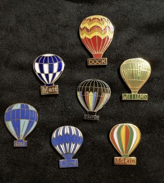 Group Of 7,  Older Style W/ Pilot’s Name Vintage Hot Air Balloon Pins
