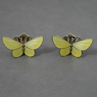 David Andersen Norway Yellow Butterfly Sterling Silver Enamel Clip On Earrings