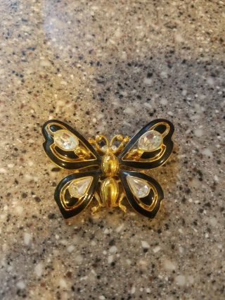 Trifari Butterfly Brooch Black Enamel Andcclear Rhinestones Gold Tone