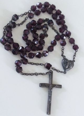 Rare Antique Sterling Silver Garnet Rosary W/ Anchor Heart Usn Navy Military