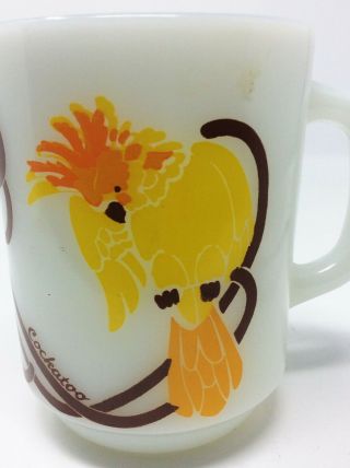 RARE Vintage Fire King Cockatoo Milkglass Mug 3