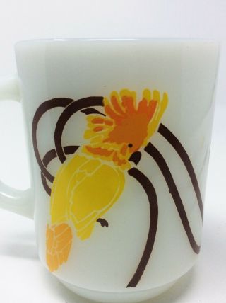 RARE Vintage Fire King Cockatoo Milkglass Mug 4
