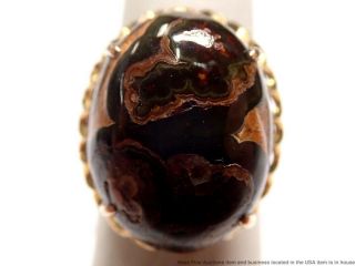 Vintage Mid - Century 14k Gold Natural Brown Agate Cabochon Ladies Statement Ring