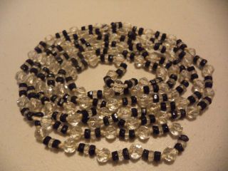 Antique Art Deco Black & Clear Faceted Glass Bead Beaded Flapper 57 " Necklace