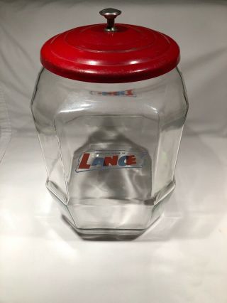 Vintage Lance Cracker 8 Sided Glass Jar General Store Advertising W/metal Lid