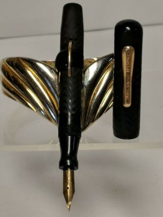 Vintage Conklin Crescent Filler Black Chased Hard Rubber 20P Fountain Pen 2