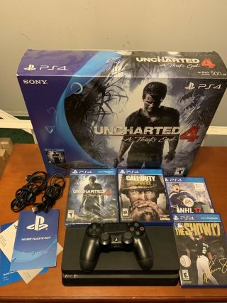 Playstation 4 Ps4 500gb Slim Console W/ Uncharted 4 Game Bundle Rare Perf.  Cond.