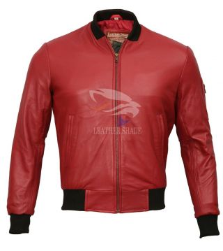 Mens Biker Motorcycle Vintage Distressed Burgundy Bomber Real Leather Jacket