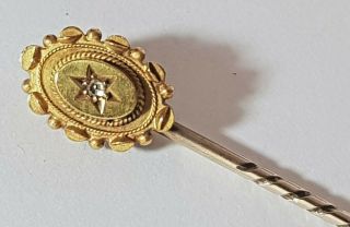 Antique Stick Pin - Diamond Set Beaded Oval 15ct Gold 5.  5cm