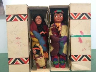 Skookum Bully Good Indian Vtg 3 Pc Doll Family Nos Papoose 1930 