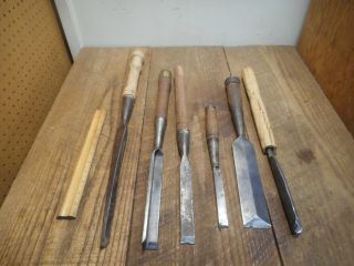 L4202 - LARGE Vintage & Antique Wood Chisels - Woodworking tools - BEATTY,  Etc 8