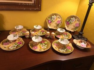 Vintage Lefton Hand Painted Snack Plate & Cup Heritage Brown Rose Floral Set