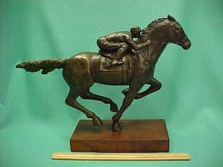 Vintage Austin San Filippo Bronze Racehorse And Jockey 1 Sculpture Walnut Base