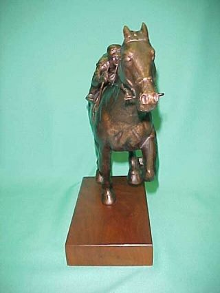 Vintage Austin San Filippo Bronze Racehorse and Jockey 1 Sculpture Walnut Base 2