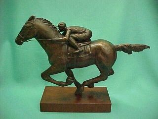 Vintage Austin San Filippo Bronze Racehorse and Jockey 1 Sculpture Walnut Base 3