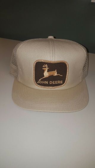 Vtg John Deere Brown And Tan Trucker Snapback Hat Cap 80 